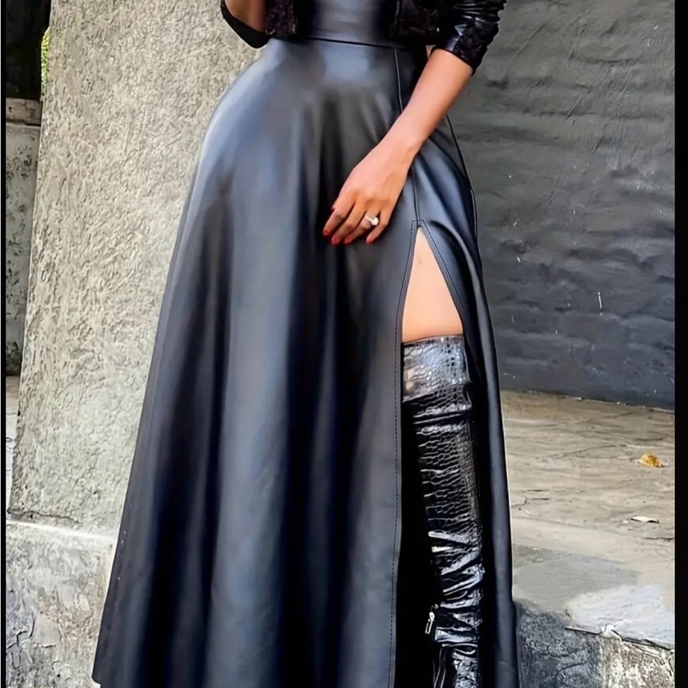 Faux Leather Black Maxi Skirt